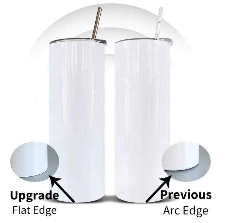 20OZFlatedge Sublimation Blanks : 20oz Straight Flat Edge Bottom Tumbler (White & Silver)