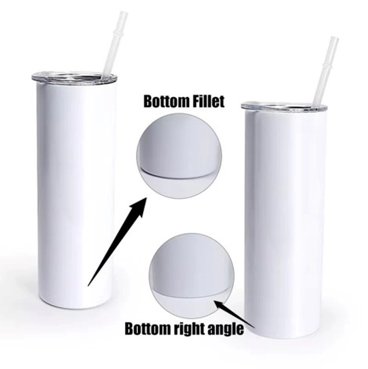 20ozflatedgebottom Sublimation Blanks : 20oz Straight Flat Edge Bottom Tumbler (White & Silver)