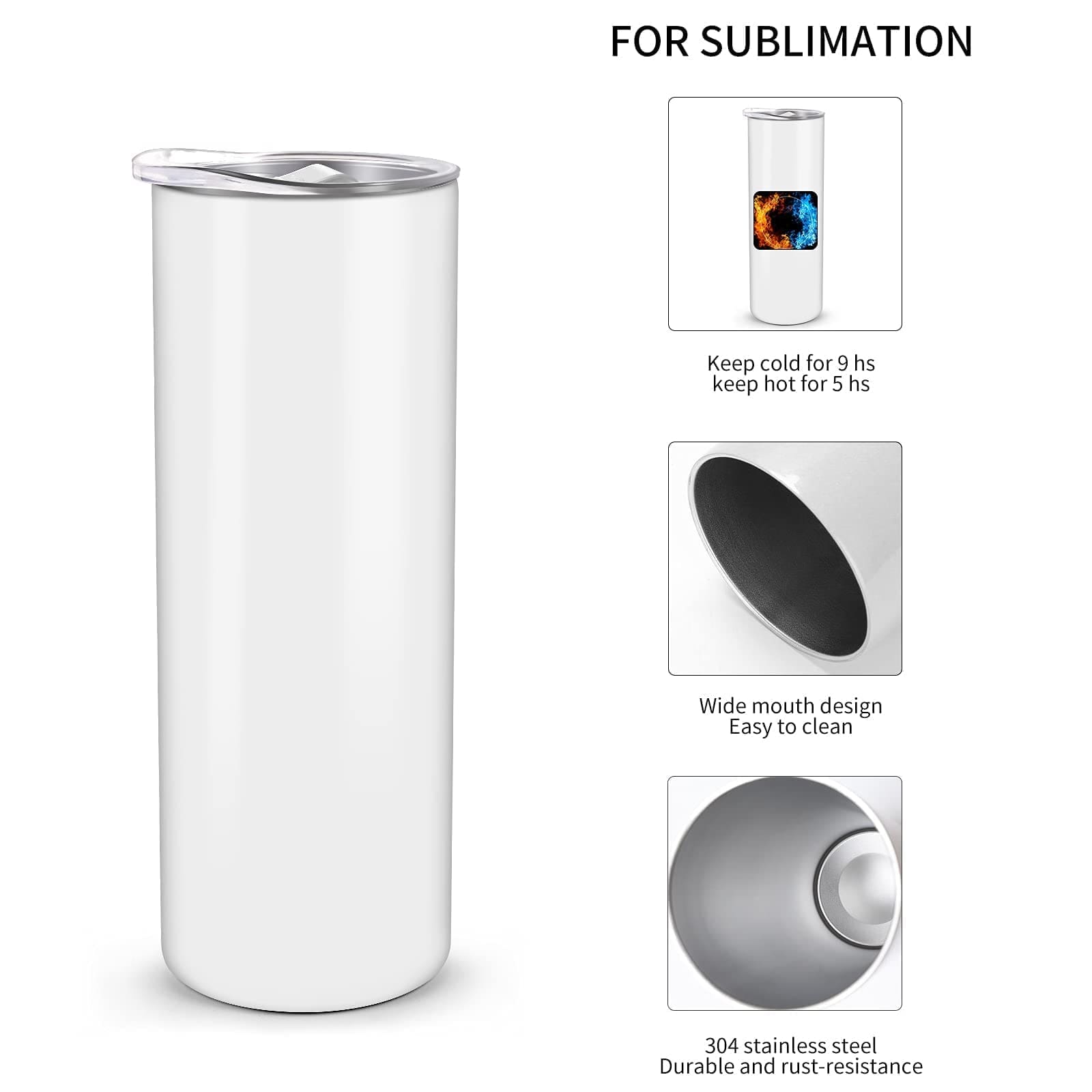 20ozinsulation Sublimation Blanks : 20oz Straight Flat Edge Bottom Tumbler (White & Silver)
