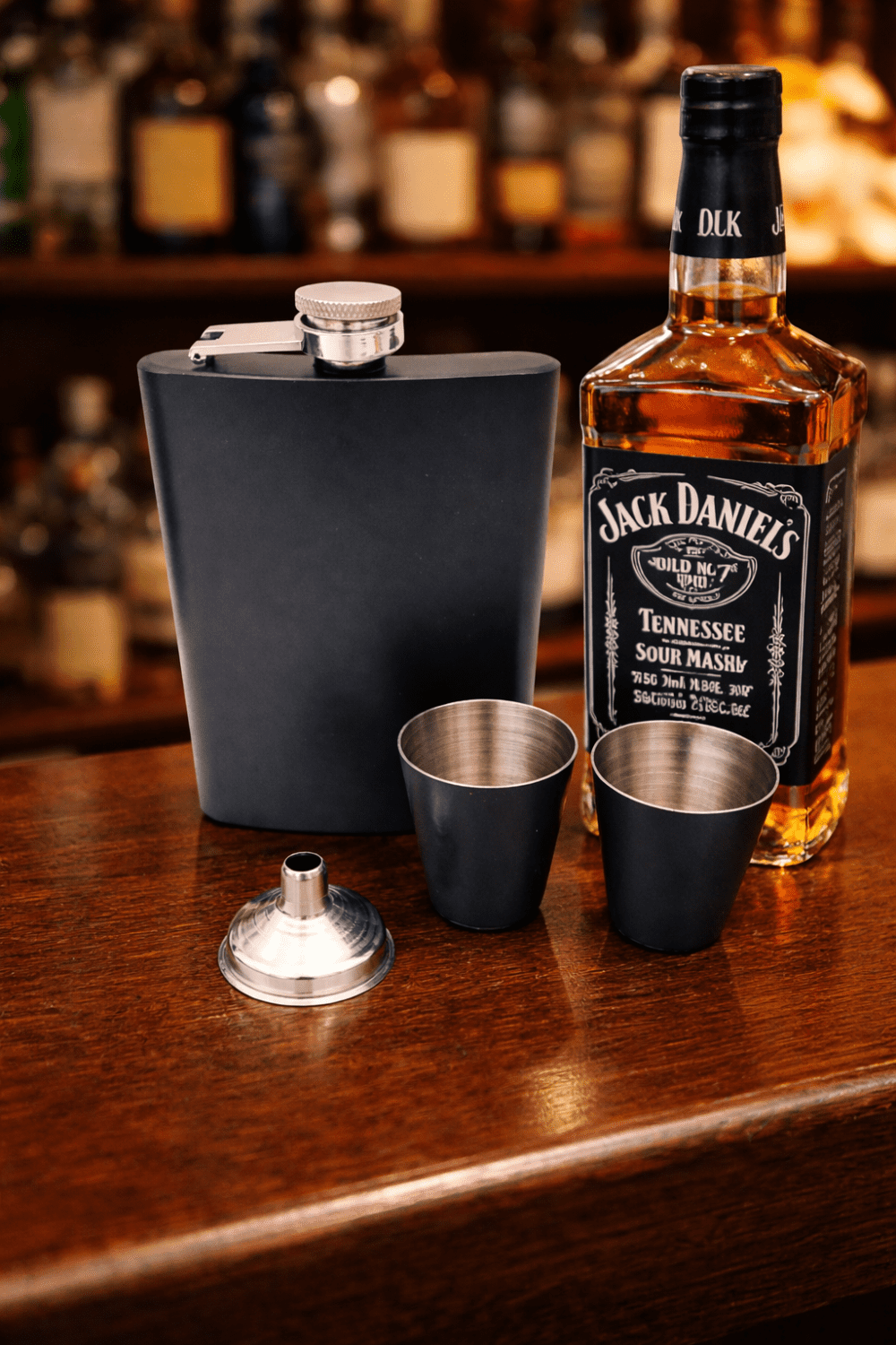 8ozHipFlaskSet12 Laser Engraving : 8oz Matte Black Hip Flask Set (with option for us to engrave)