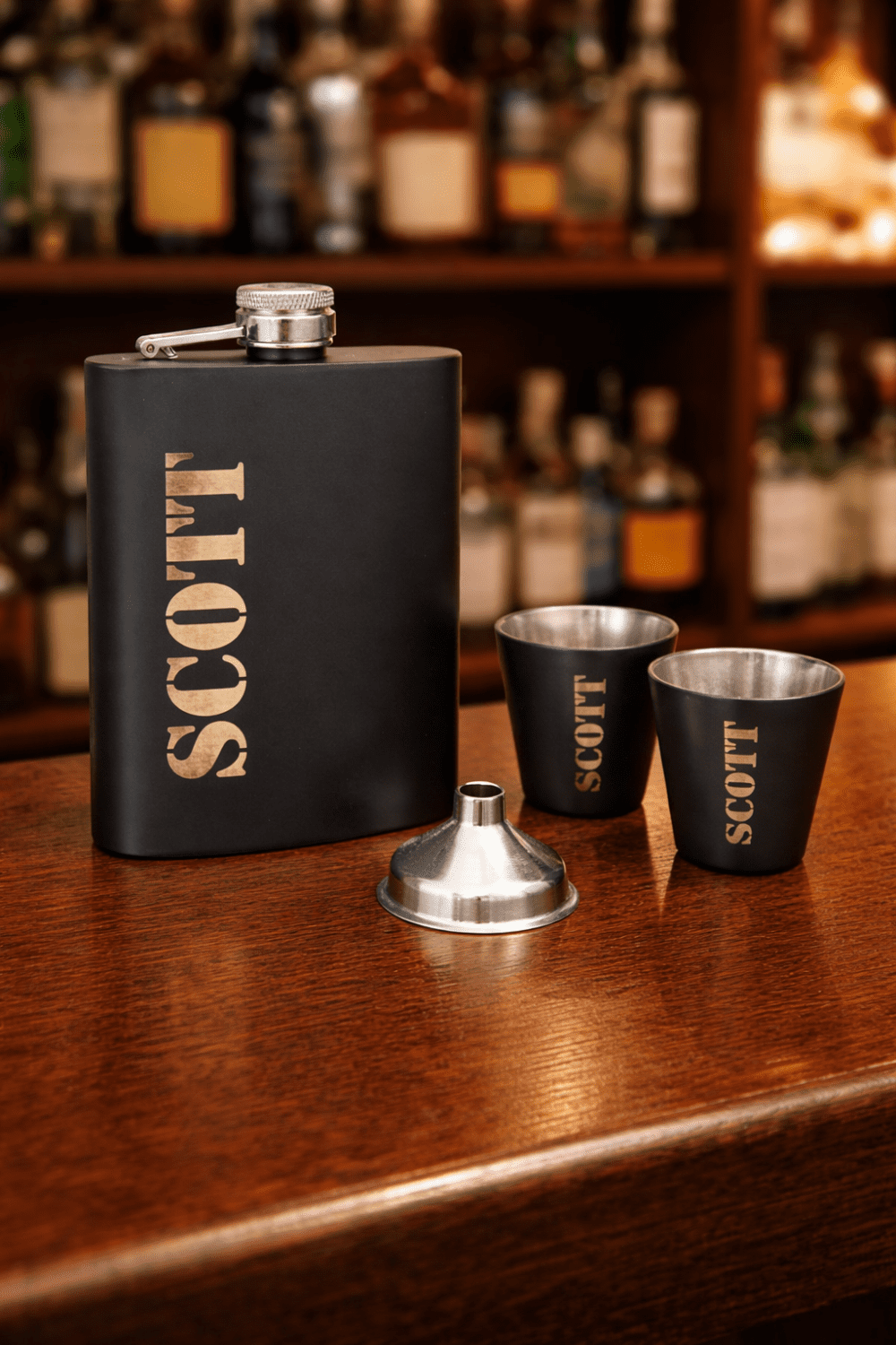 8ozHipFlaskSet18 Laser Engraving : 8oz Matte Black Hip Flask Set (with option for us to engrave)