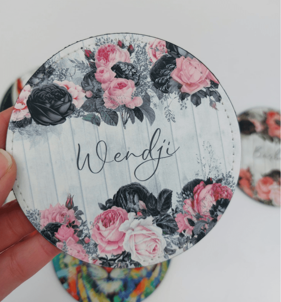 Coasters_Flower Sublimation Blanks : PU Leather Coasters