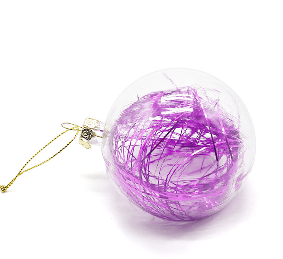 Clear_Pink Christmas Sublimation : 8cm Transparent Tinsel Baubles