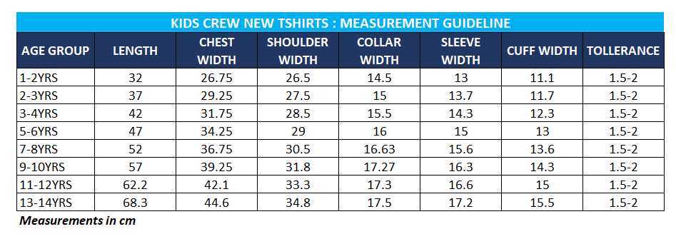 KidsTeeMeasurments Sublimation Blanks : Kiddies Crew Cut Polyester Tshirts (Age 7 to 14)