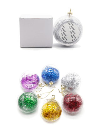 TransparentBox Christmas Sublimation : 8cm Transparent Tinsel Baubles
