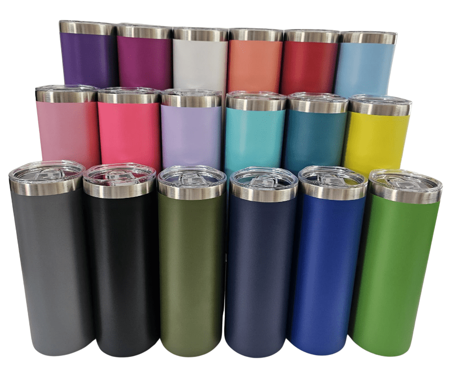 20oz Powder Coated Straight3 Tumblers : 20oz Powder Coated Silver Steel Rimmed Coloured Straight Tumblers