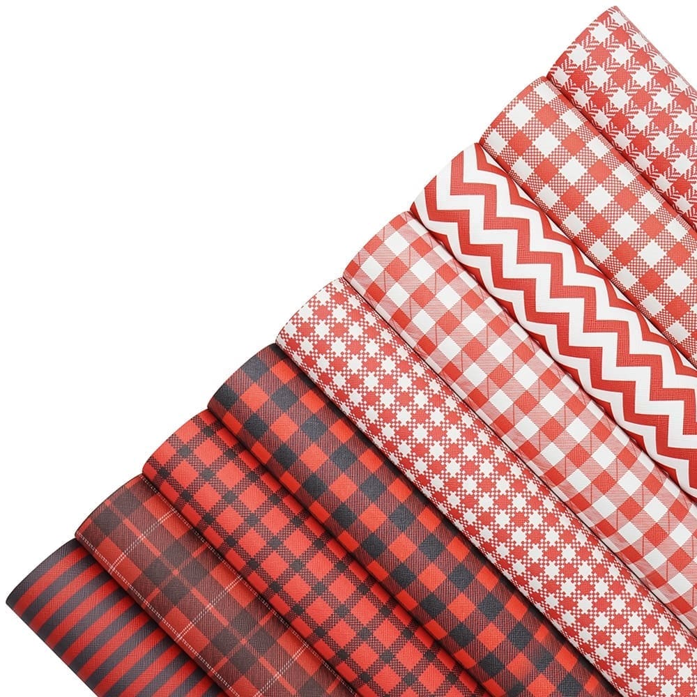 9pc Red Shapped Series Faux Leather : 9 Piece Red Tartan Patterned Deluxe (FL25)