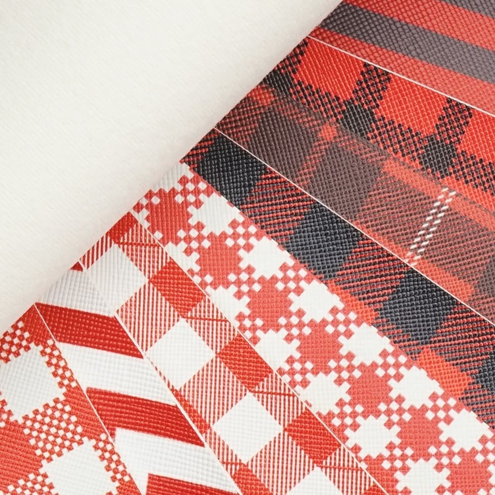 9pc Red Shapped Series4 Faux Leather : 9 Piece Red Tartan Patterned Deluxe (FL25)