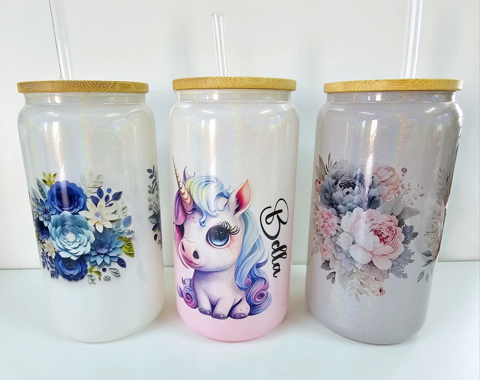 16ozGlassShimmers Print Sublimation Blanks : 16oz Shimmer Libbely/Cola Can Glasses with Bamboo Lids