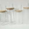 Sublimation Blanks : 12 & 16oz Clear & Frosted Cola Glass (Libbey) Tumblers with Bamboo Lids