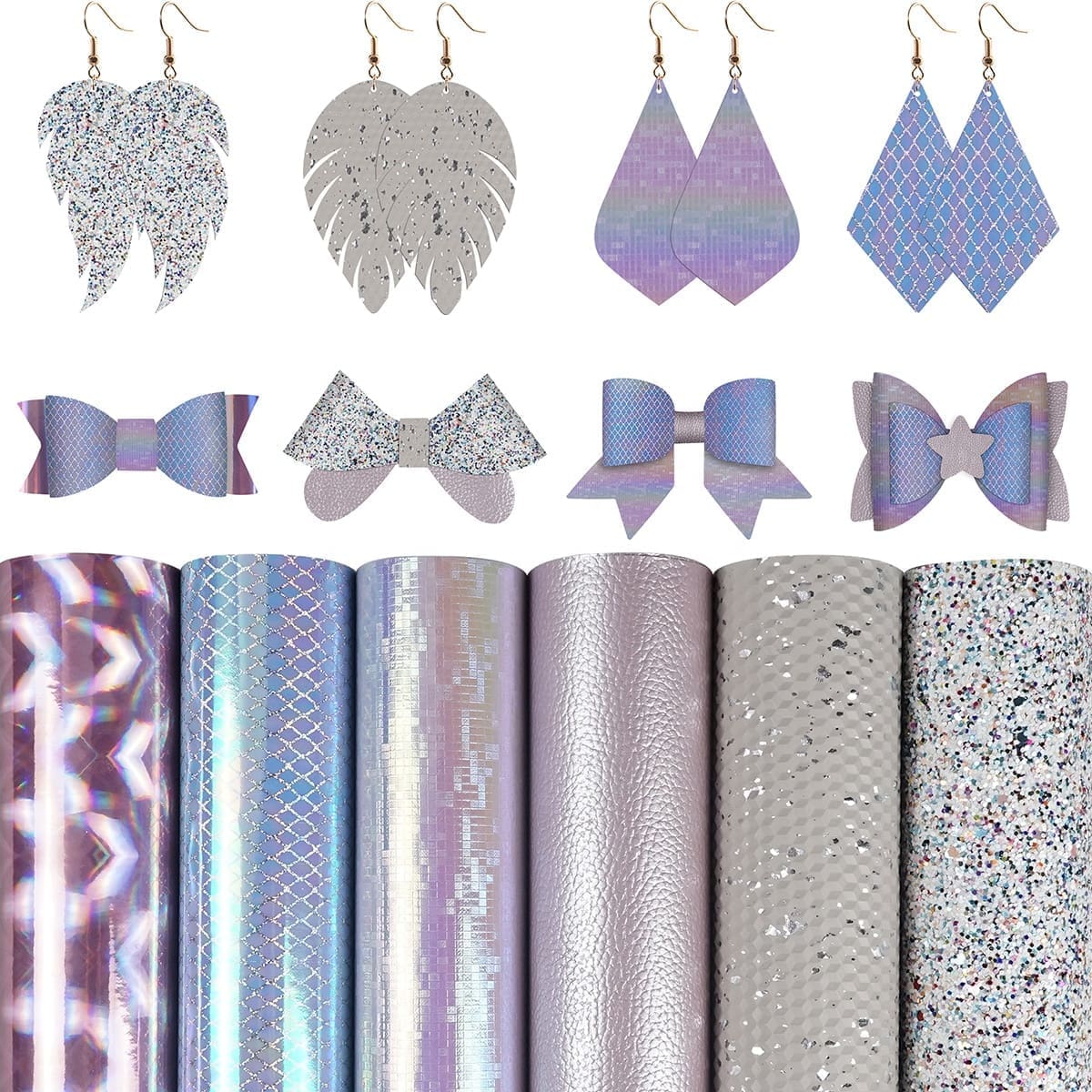 FL40 Faux Leather : 6 Piece Chunky, Glitter, Iridescent Mix (FL40)