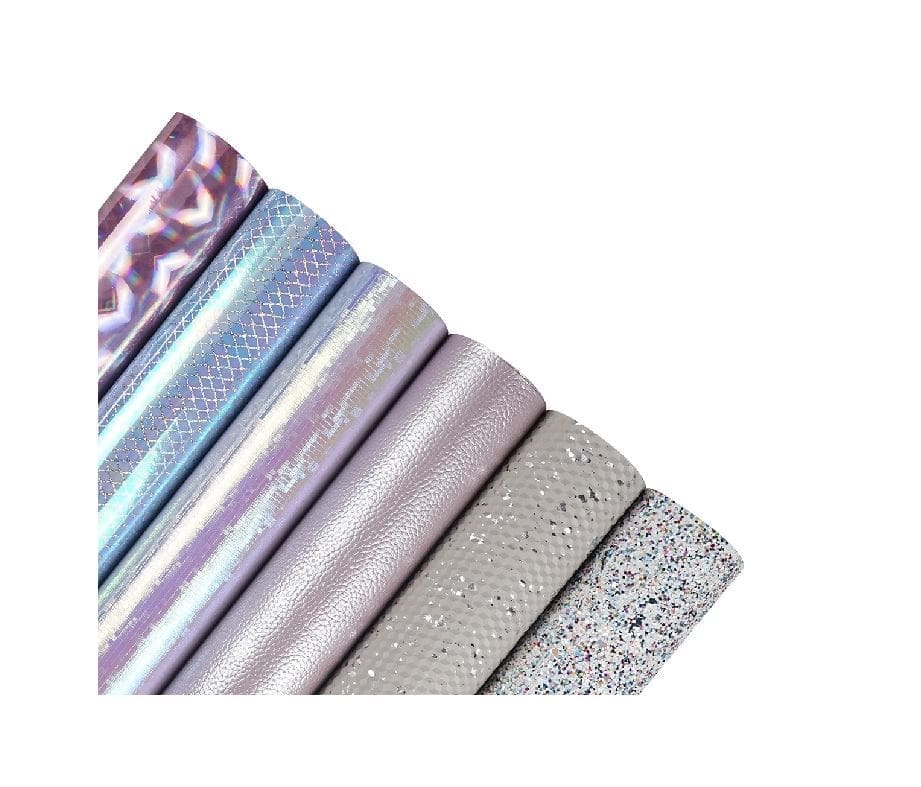 FL40_g Faux Leather : 6 Piece Chunky, Glitter, Iridescent Mix (FL40)