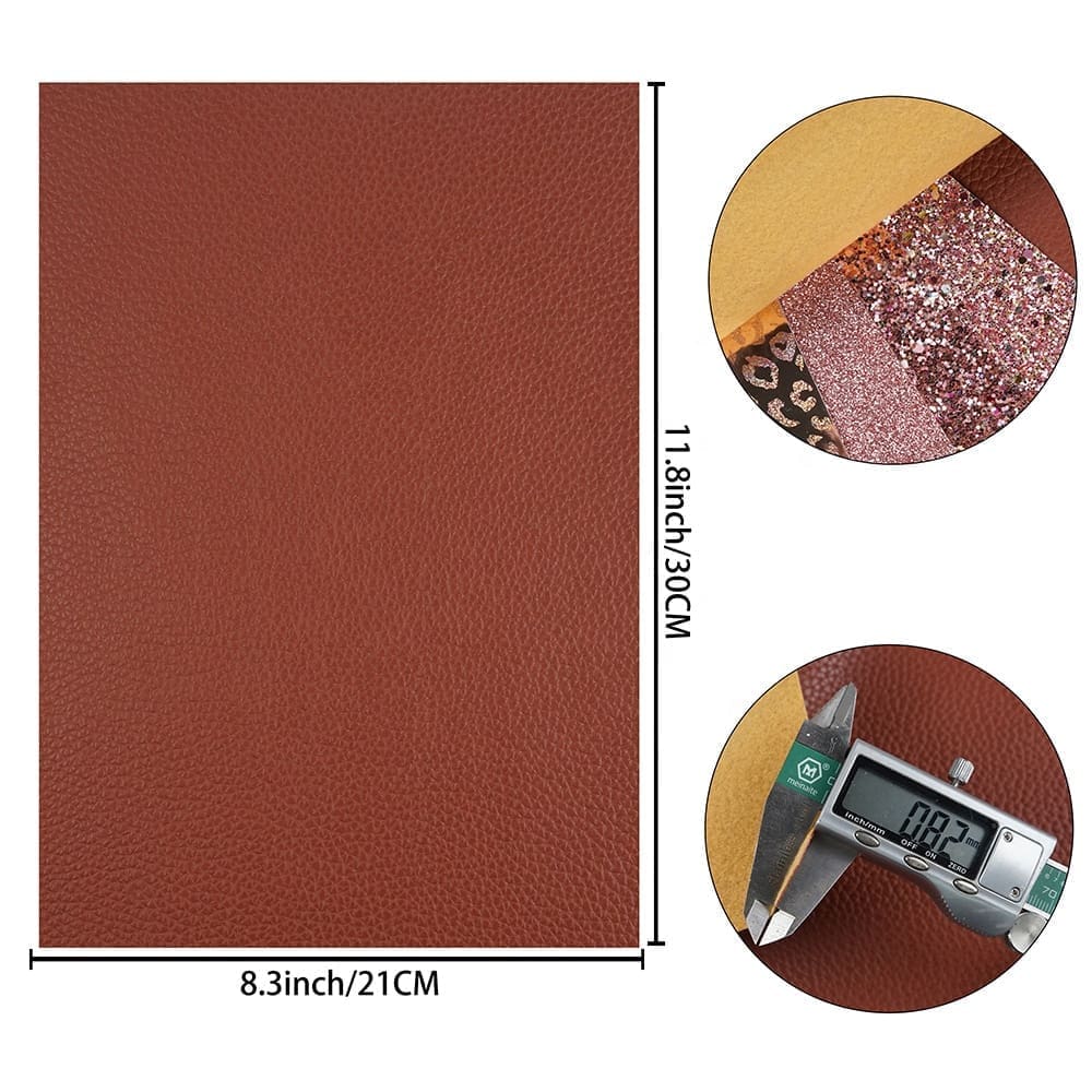 FL42_c Faux Leather : 6 Piece Rose Gold Chunky Glitter & Leopard Litchi Set (FL42)