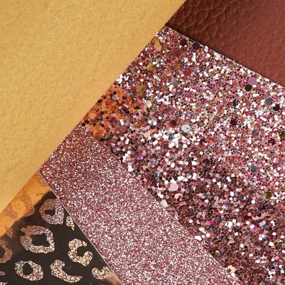 FL42_f Faux Leather : 6 Piece Rose Gold Chunky Glitter & Leopard Litchi Set (FL42)