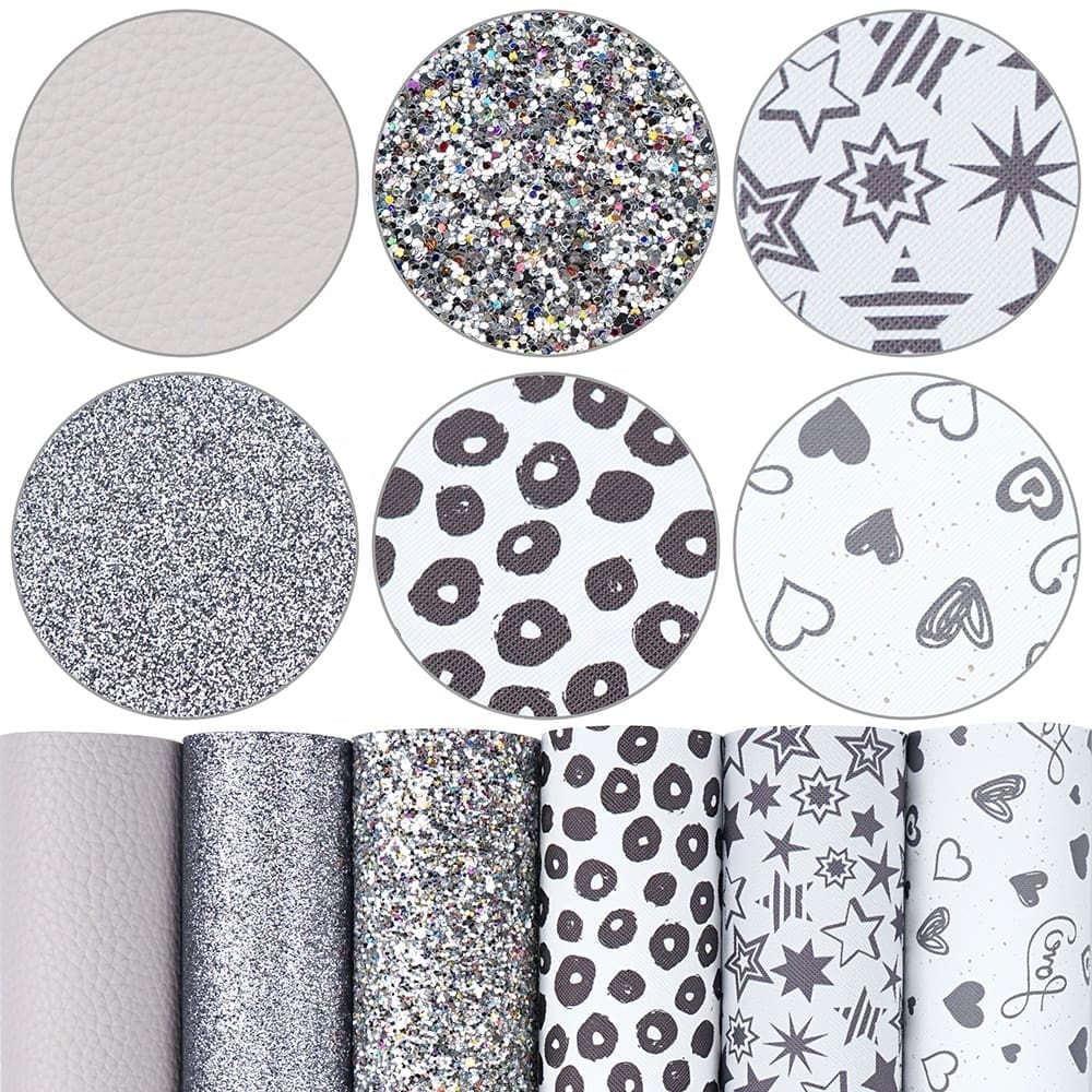 FL47_c Faux Leather : 6 Piece Silver & Grey Tones (FL47)