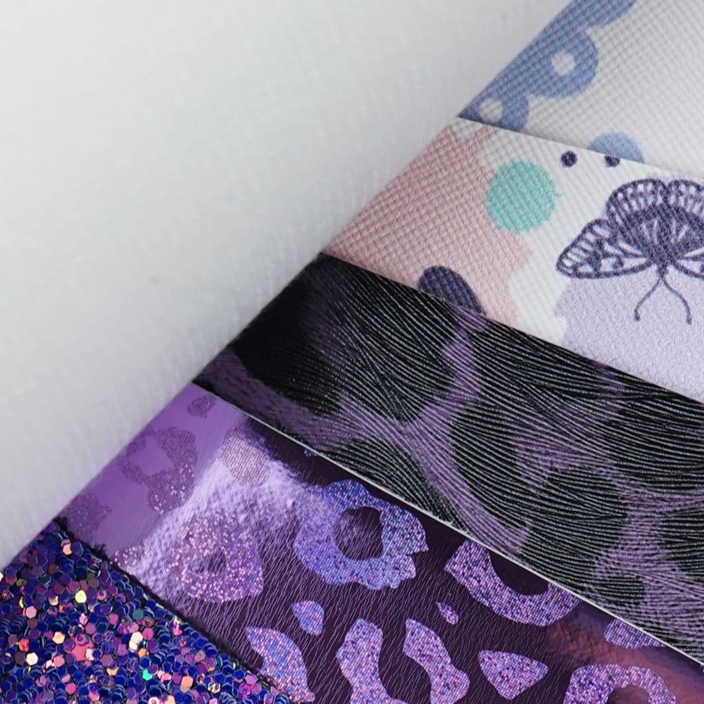 FL48_d Faux Leather : 6 Piece Purple Butterfly & Leopard Mix (FL48)
