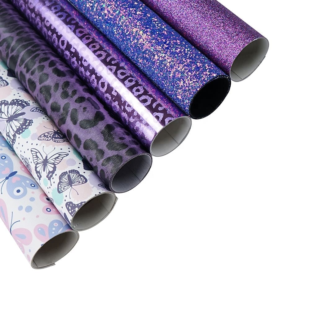 FL48_e Faux Leather : 6 Piece Purple Butterfly & Leopard Mix (FL48)
