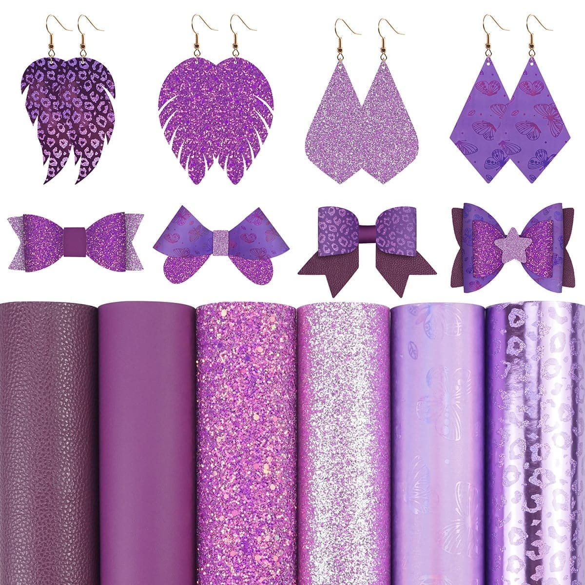 L49_a Faux Leather : 6 Piece Purple Butterfly & Leopard (FL49)