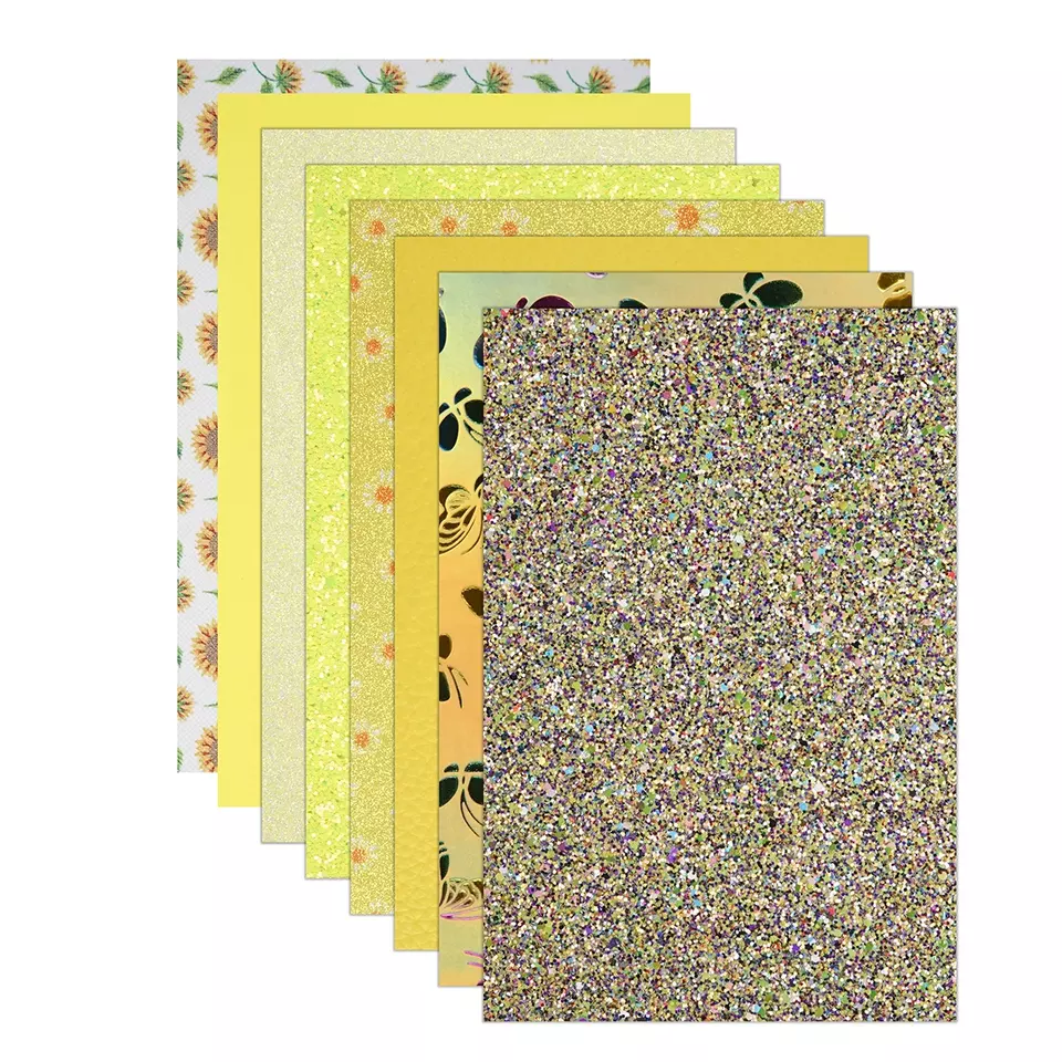 FL57_c Faux Leather : 8 Piece Yellow Butterfly & Daisy Deluxe Mix (FL57)