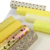 FL57_g Faux Leather : 8 Piece Yellow Butterfly & Daisy Deluxe Mix (FL57)