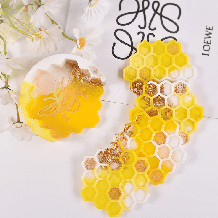 BeeHoneycombCosterSet Resin & Epoxy : Bee Honeycomb Silicone Coaster Set