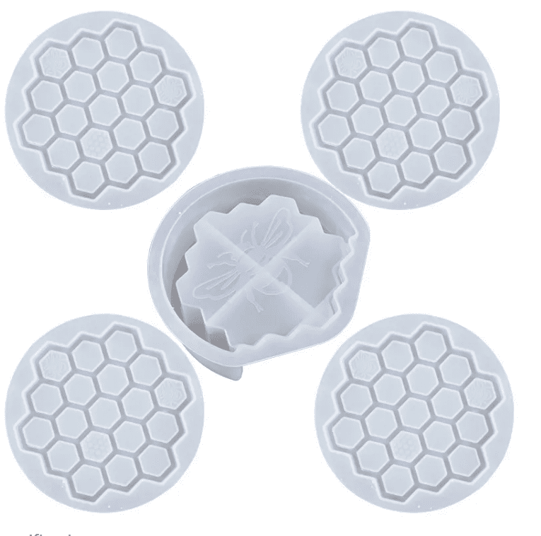BeeHoneycombCosterSet2 Resin & Epoxy : Bee Honeycomb Silicone Coaster Set