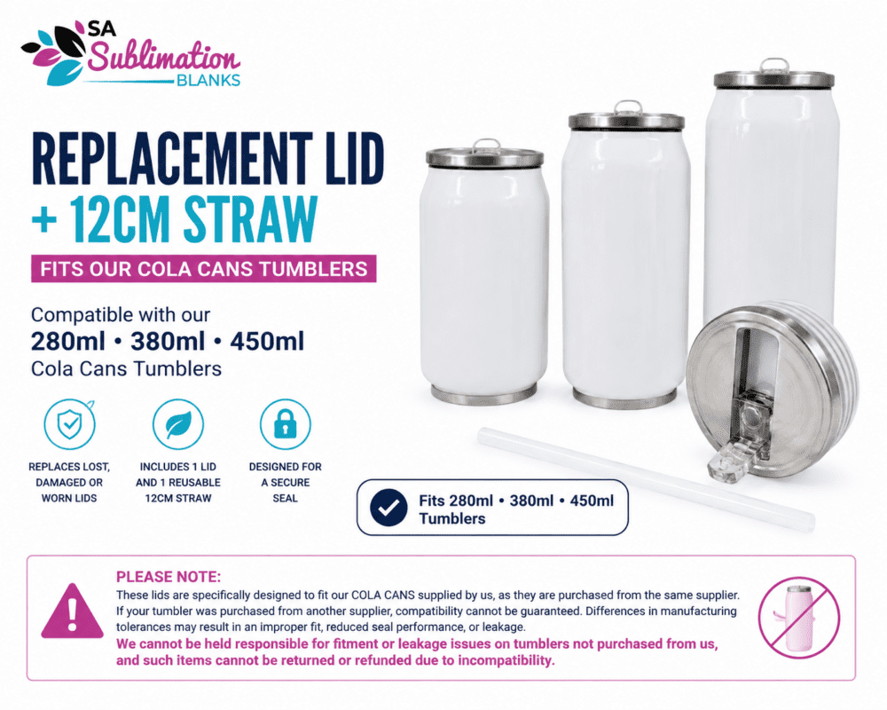 Cola Replacement Lid Sublimation Blanks : Cola Can Tumbler (280ml, 380ml & 450ml)