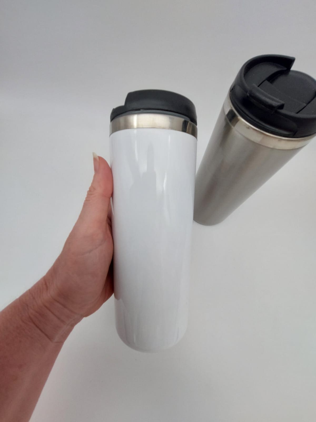 Sublimation Blanks : 420ml Travel Tumbler (White & Silver)