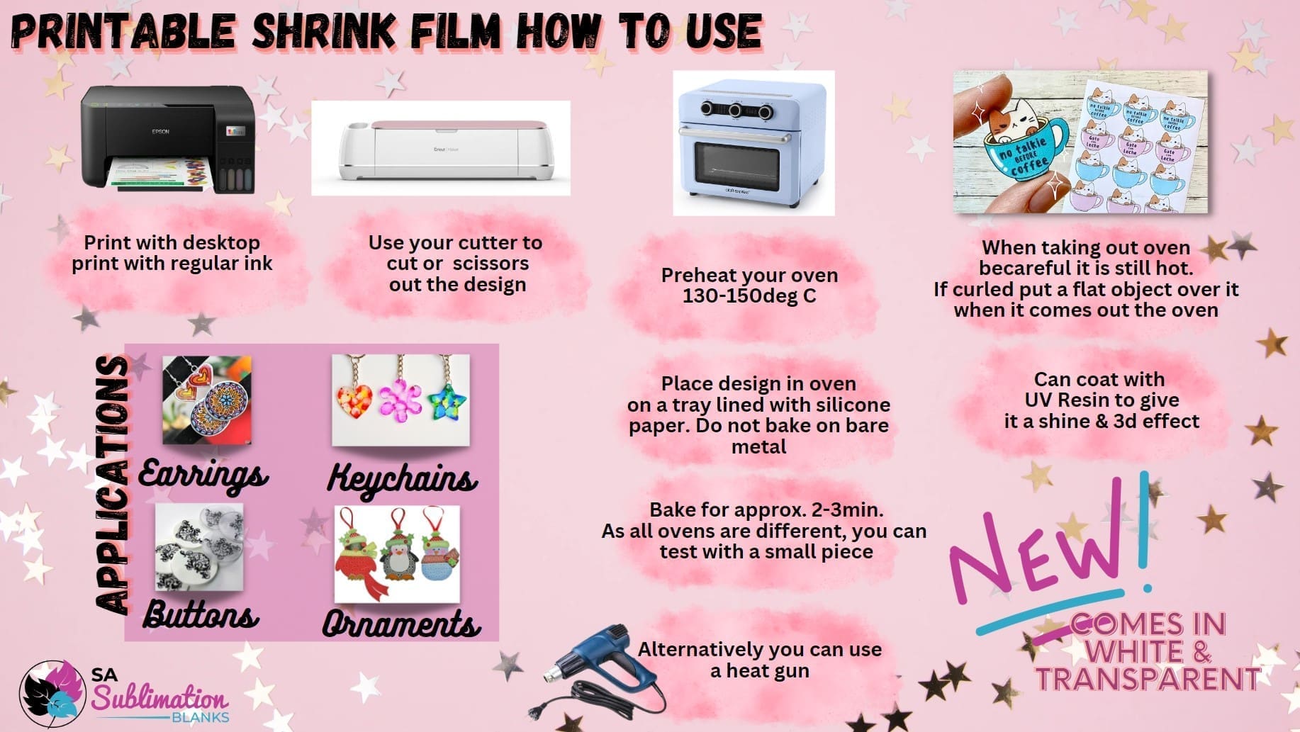 Arts & Crafts : Printable Shrink Film for Inkjet (Pack of 5 A4 Sheets)