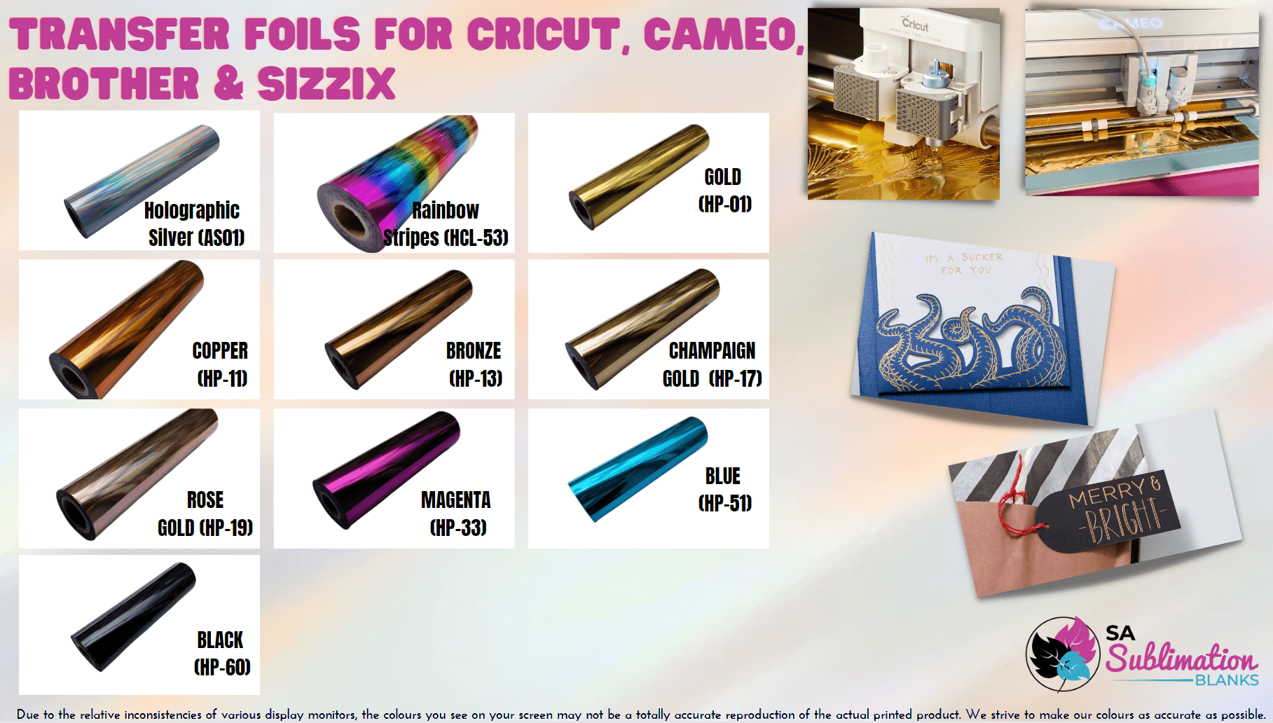 FoilTransfersColours Art & Crafts : Transfer Foil Sheets Cricut, Cameo, Brother & Sizzix Craft Cutters (A4, Pack of 5)