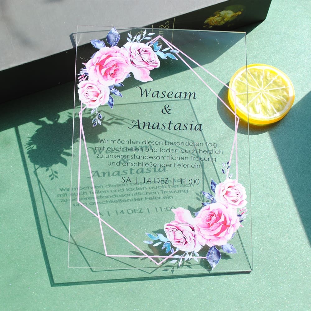 weddinginvite2 3D UV Prints : Invitations, Direct to Acrylic CLEAR A6 or A5