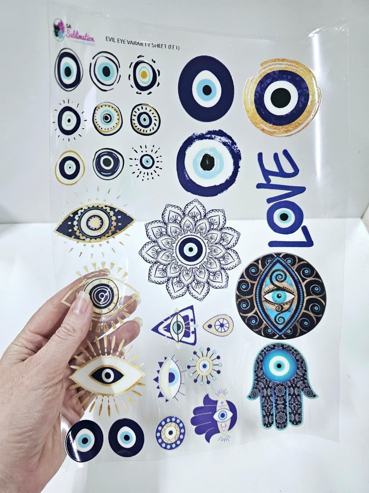 3EvilEyeEE2 3D UV Stickers : A4 Evil Eye Greek Themed Stickers (EE1)