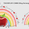 Teach2Combo_Web 3D UV Stickers : Teacher Life Rainbow Apple Combo for Mug & Rectangle Acrylic Keychain (TEA2)