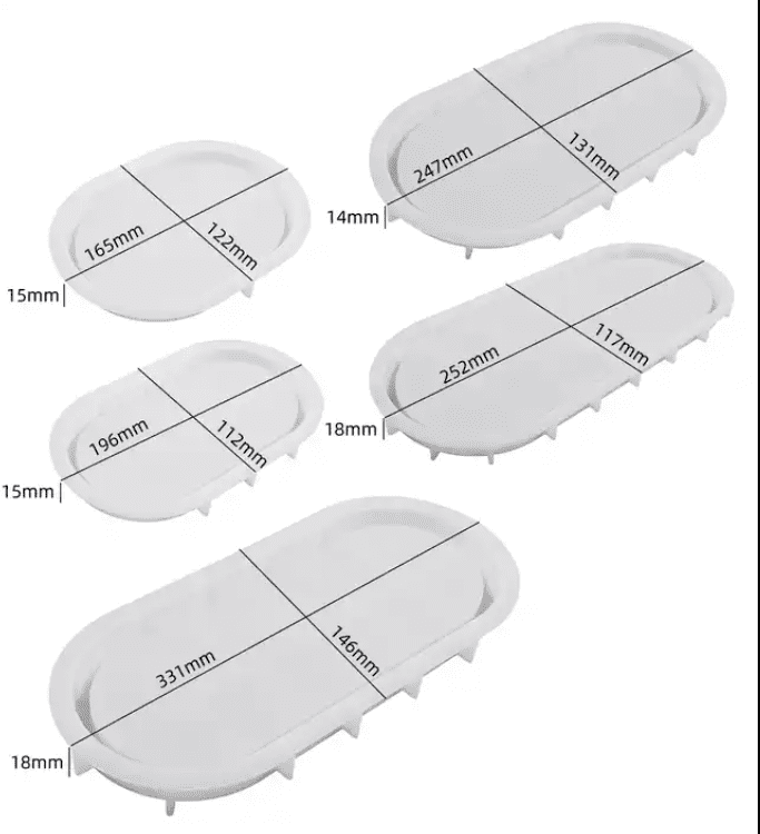 OblongTrayMouldsSizing Resin & Epoxy : Oval Tray Moulds (5 Different Sizes)