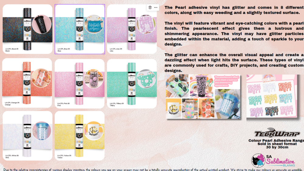 Colourful PearlAll Teckwrap : Colour Pearl Adhesive Range (30 by 30cm)