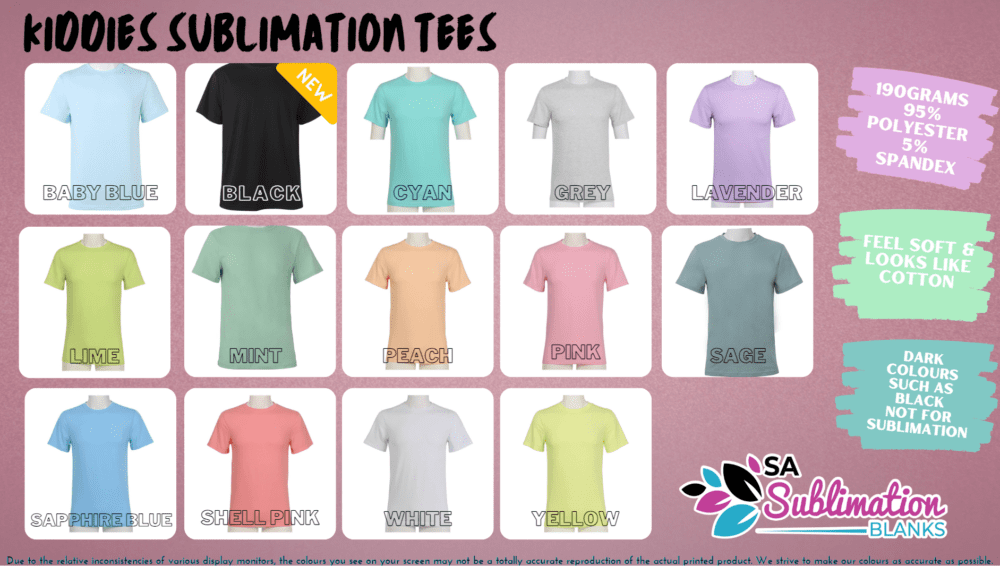KiddiesCardNew Sublimation Blanks : Kiddies Crew Cut Polyester Tshirts (Age 7 to 14)