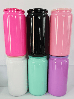 Sublimation Blanks : 16oz Solid Coloured Libbey Cola Glasses with Plastic Lids & Glass straw