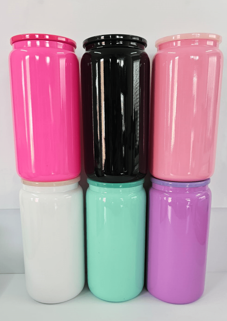 16oz Coloured All Sublimation Blanks : 16oz Solid Coloured Libbey Cola Glasses with Plastic Lids & Glass straw
