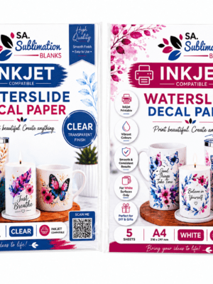 WS_Inkjet Sublimation Blanks : Waterslide Paper Decal for INKJET (White & Clear, Pack of 5)