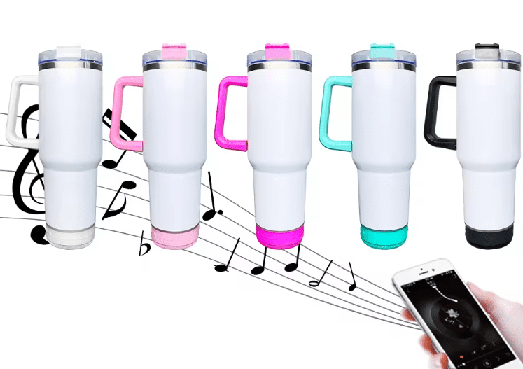 40ozMusicSolidWhite Sublimation Blanks : 40oz MUSIC Sublimation Tumblers White, with colour trim