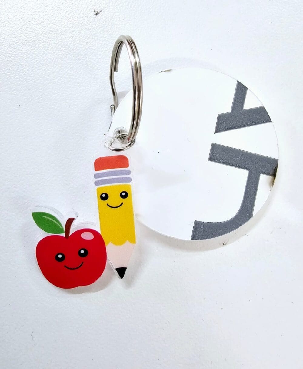Acrylic Consumables : Printed Acrylic Charms Apple & Pencil (AP1)