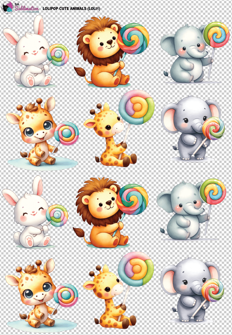 UVSticker_CuteLolipop 3D UV Stickers : A4 Cute Lolipop Animals (LOLI1)