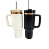 40ozDuo Laser Engraving : 40oz Black & Cream Laser Engraving Tumbler with Rose Gold Base (Stanley Dupe)
