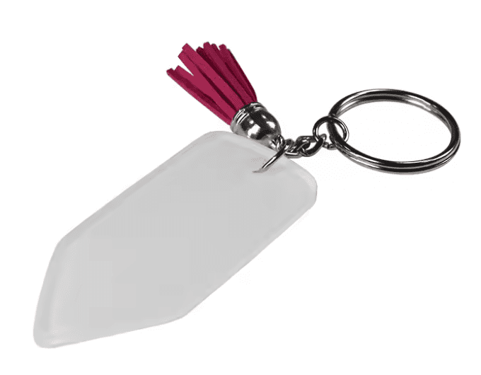 Pencil2 Sublimation Blanks : 4mm Pencil Subli-Acrylic Keychain + Pink Tassel