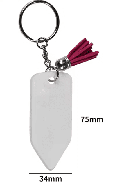 Pencil3 Sublimation Blanks : 4mm Pencil Subli-Acrylic Keychain + Pink Tassel