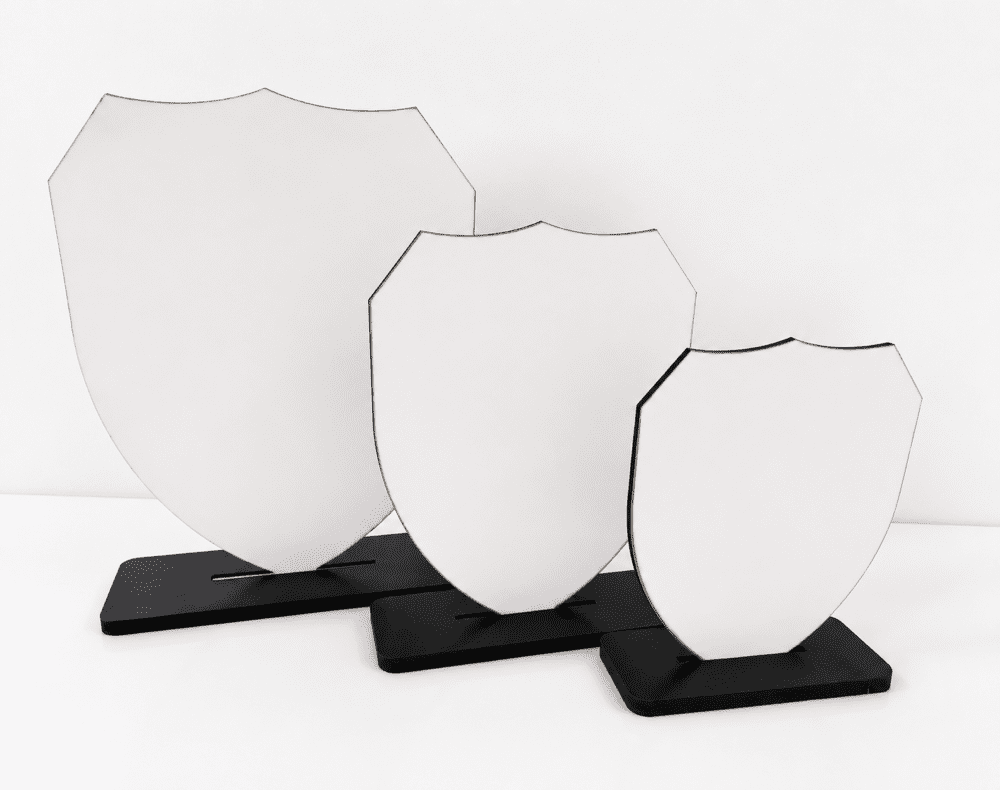 Laser Sublimation Blanks : 3mm Super Glossy Sublimation MDF Shield Style Award/Trophy (Small, Medium & Large)