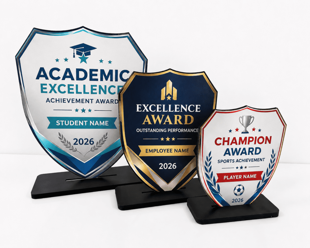 Laser Sublimation Blanks : 3mm Super Glossy Sublimation MDF Shield Style Award/Trophy (Small, Medium & Large)