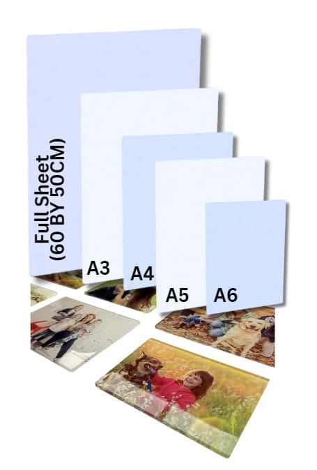 Subli Acylic Sheets2B Laser Sublimation Blanks : 3mm or 4mm Subli-Acrylic Boards (A6, A5, A4, A3, Full Sheet)