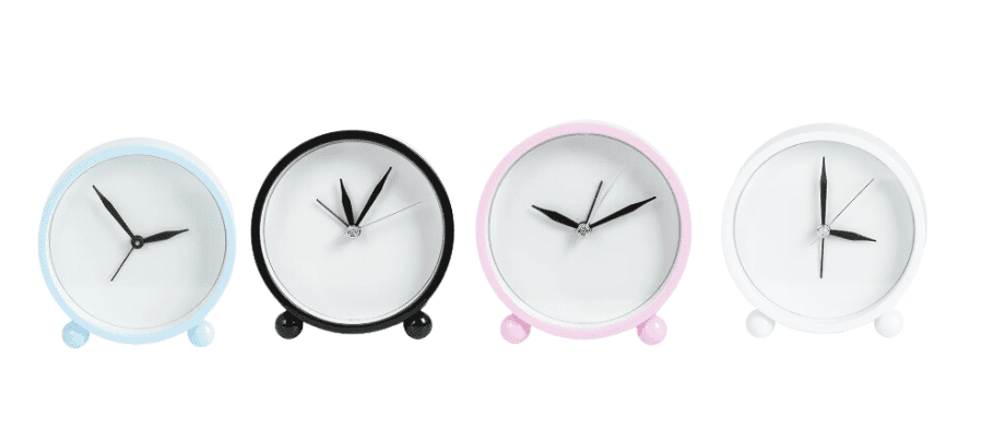 Group clocks blank Sublimation Blanks : Plastic Alarm Clock in 4 different colours