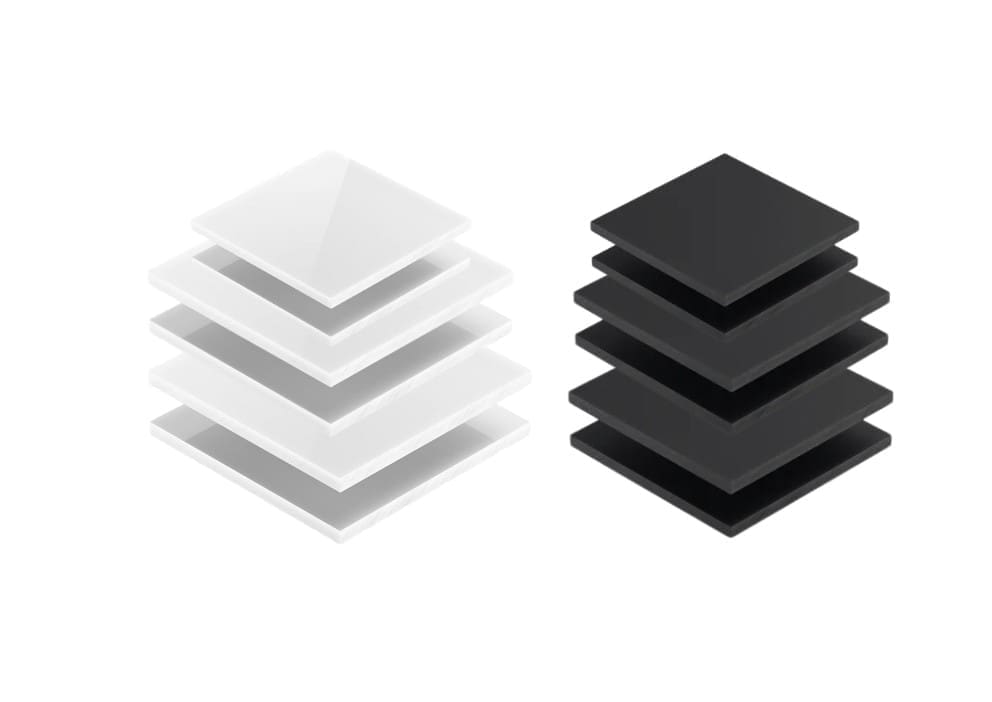 Squares Laser Acrylic Blanks : BLACK & WHITE Various SQUARE 10, 12, 15, 18, 20, 25 & 30cm in 3mm & 5mm